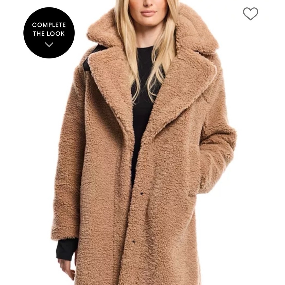 SAM. Women's Camel Teddy Coat. Sherpa Mid Length Coat
